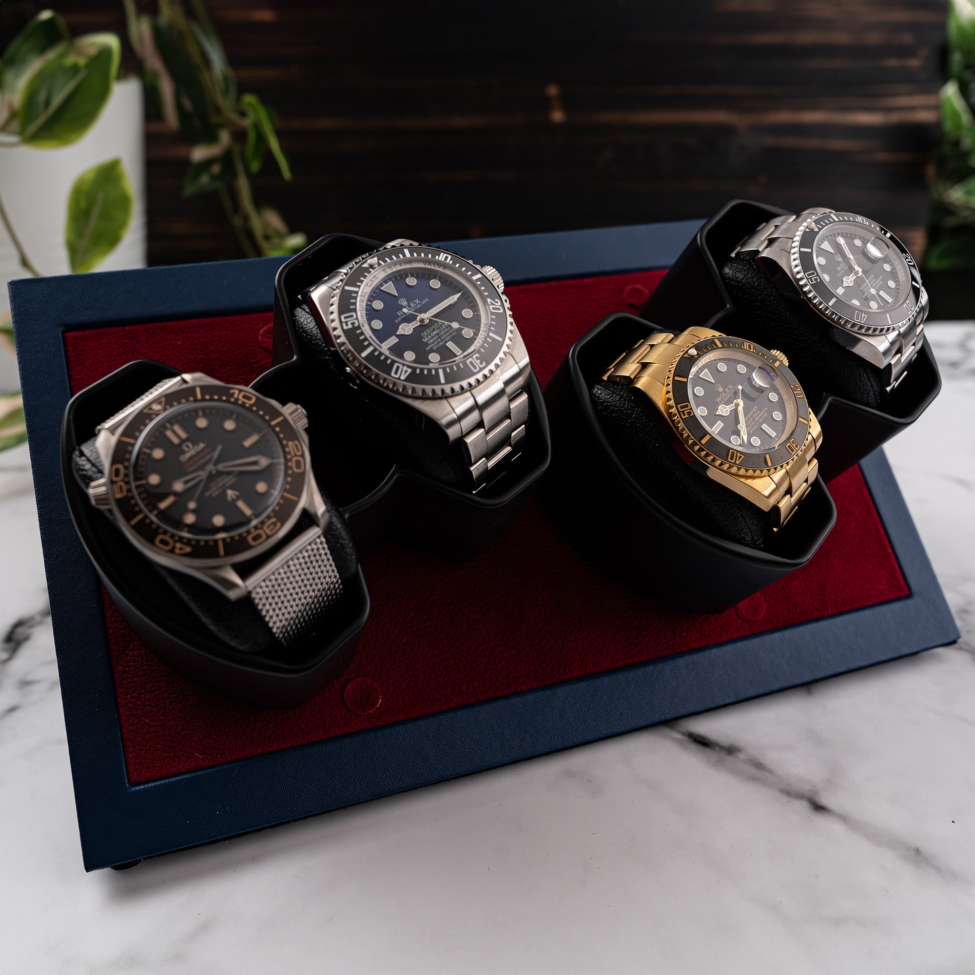 Augustine 4-Slot Watch Winder - Navy Blue