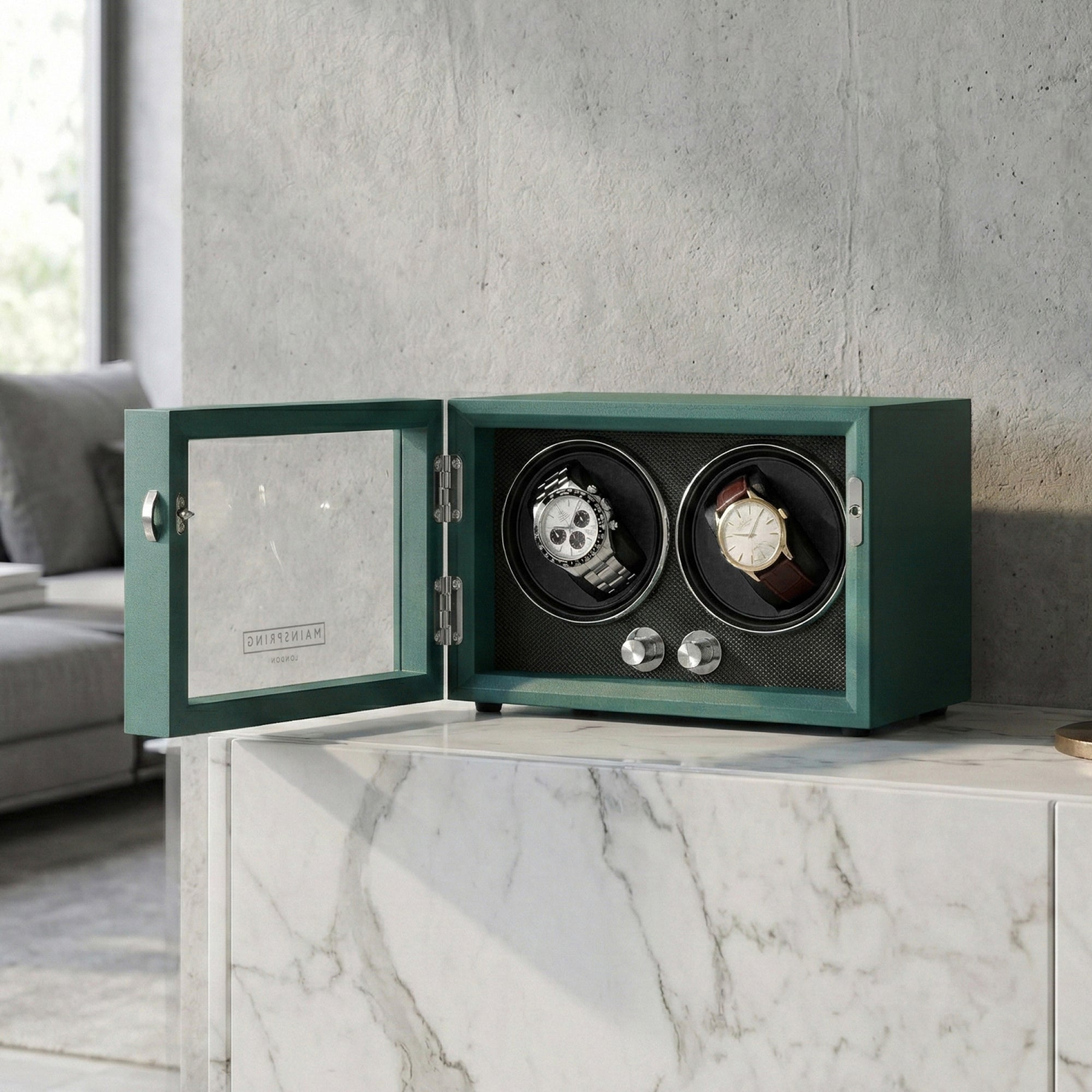 Guardian Dual Slot Watch Winder - Emerald Green