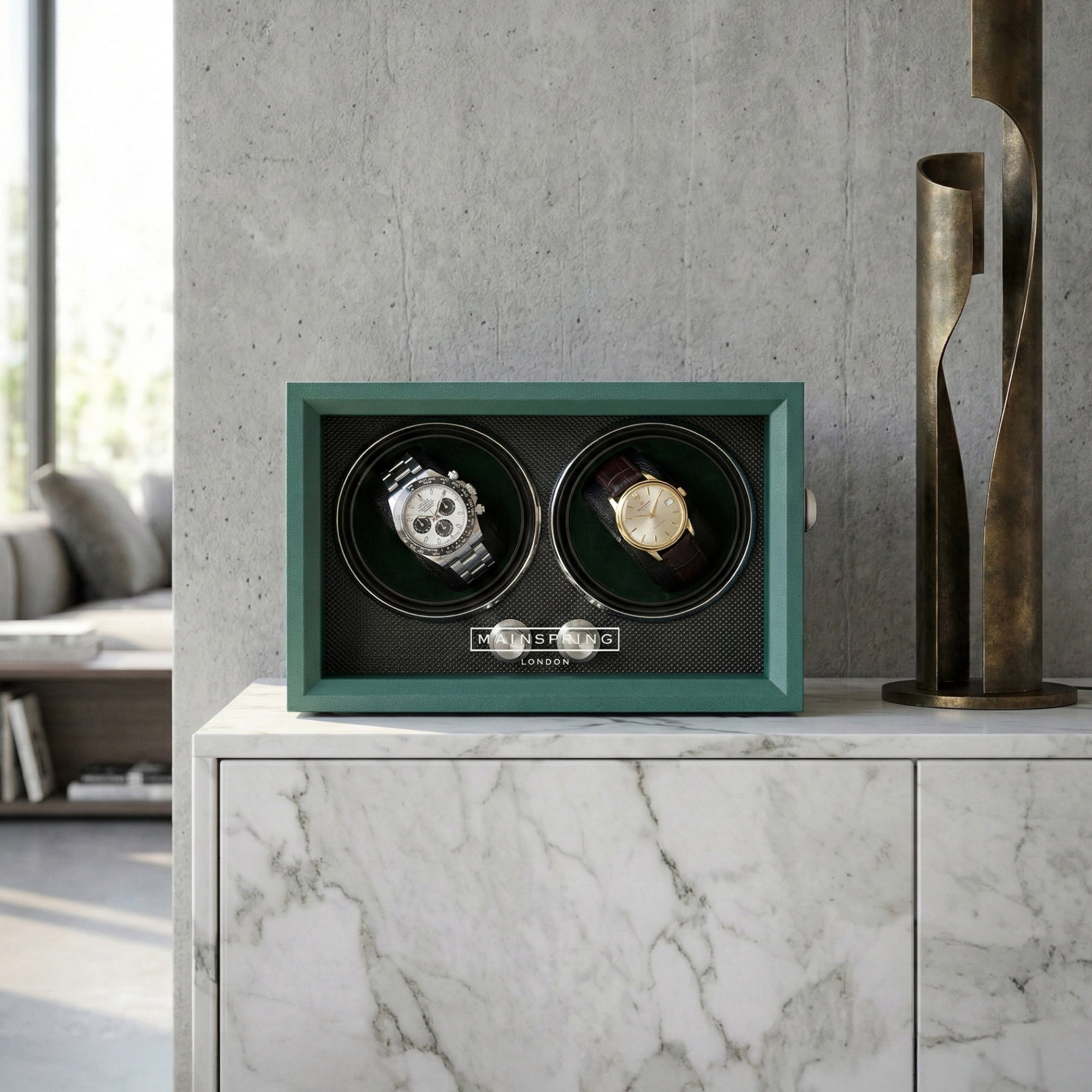 Guardian Dual Slot Watch Winder - Emerald Green